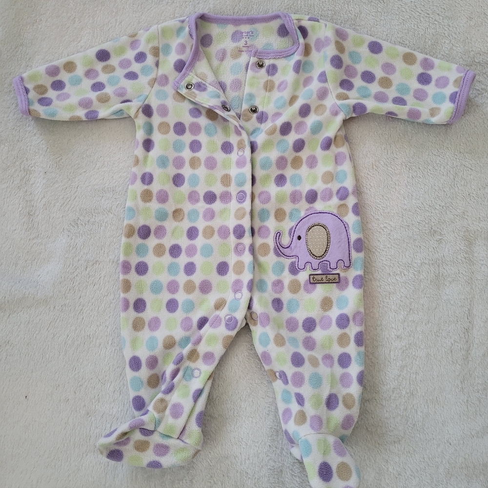 Carter's Purple and Green Polka Dot Elephant Footie